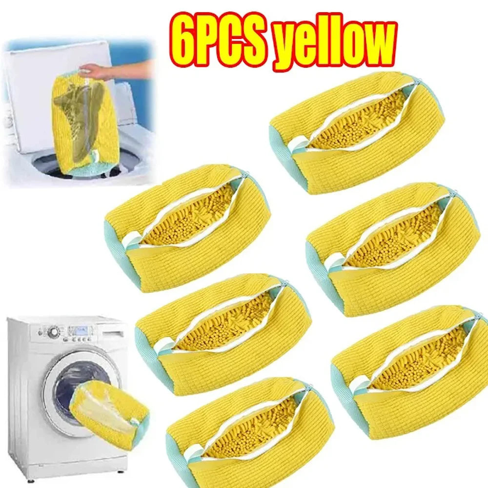 Fluffy Fiber 360 ° Surround Cleaning Shoe Washing Bag - Reusable Durable Machine-Washable Laundry Bag with Zipper Closure (1Pc)