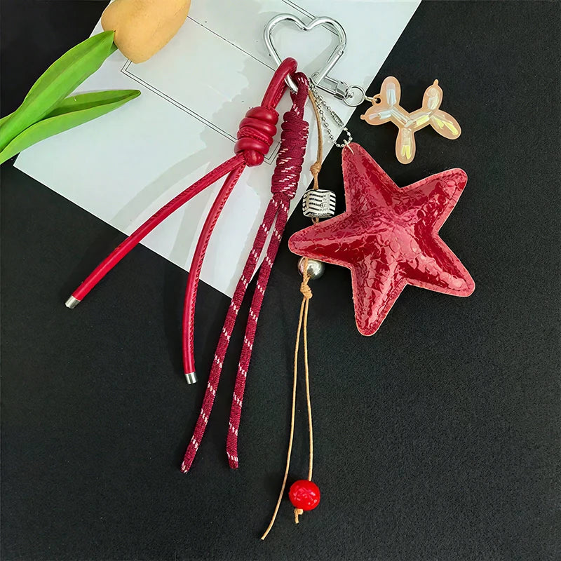 Multicolor Luxury Flat Keychain Bag pu Leather Five-Pointed Star Keychain Mother's Day Valentine's Day High-End Gift