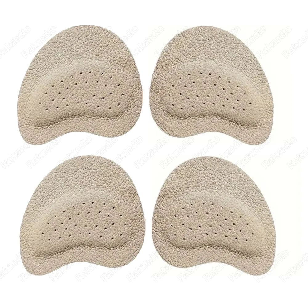 4pcs Leather Insoles for Shoes Man Slippers Non-Slip Forefoot Pads Self-Adhesive Shock Absorbing Shoe Insoles for Woman Sandals