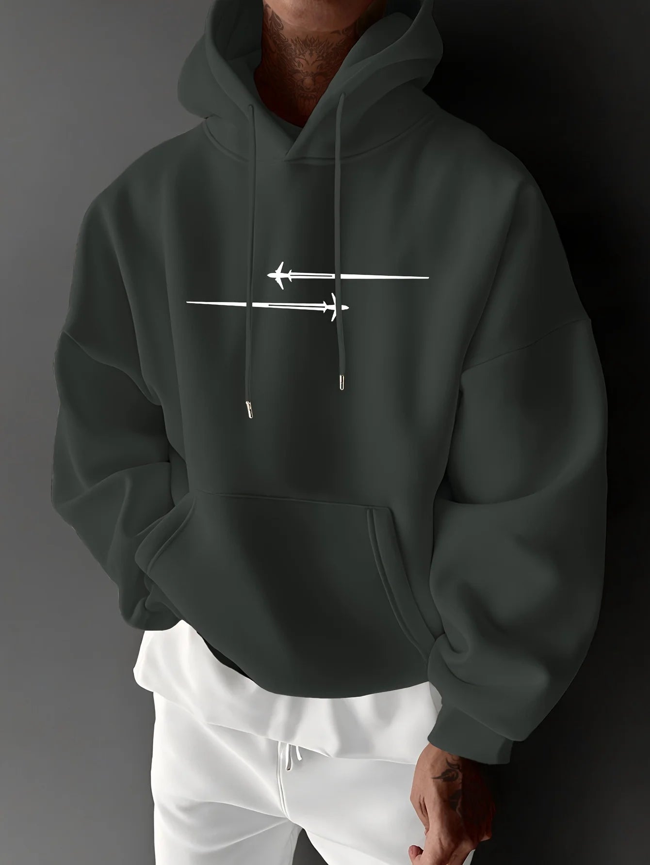 Men's top men's long sleeved round neck loose plus size autumn and winter hooded sweatshirt T-shirt top