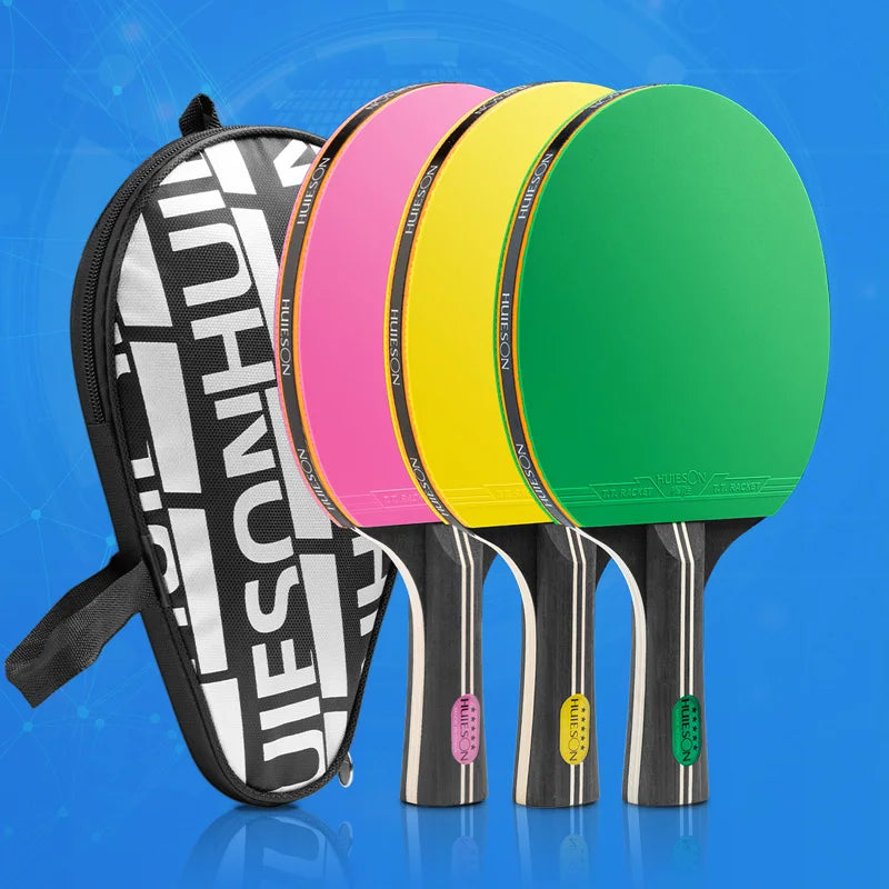 HUIESON 5 Stars Colorful Table Tennis Racket Set with Carry Bag Ready-to-Play Ping Pong Bat Paddle for Beginners Casual Play