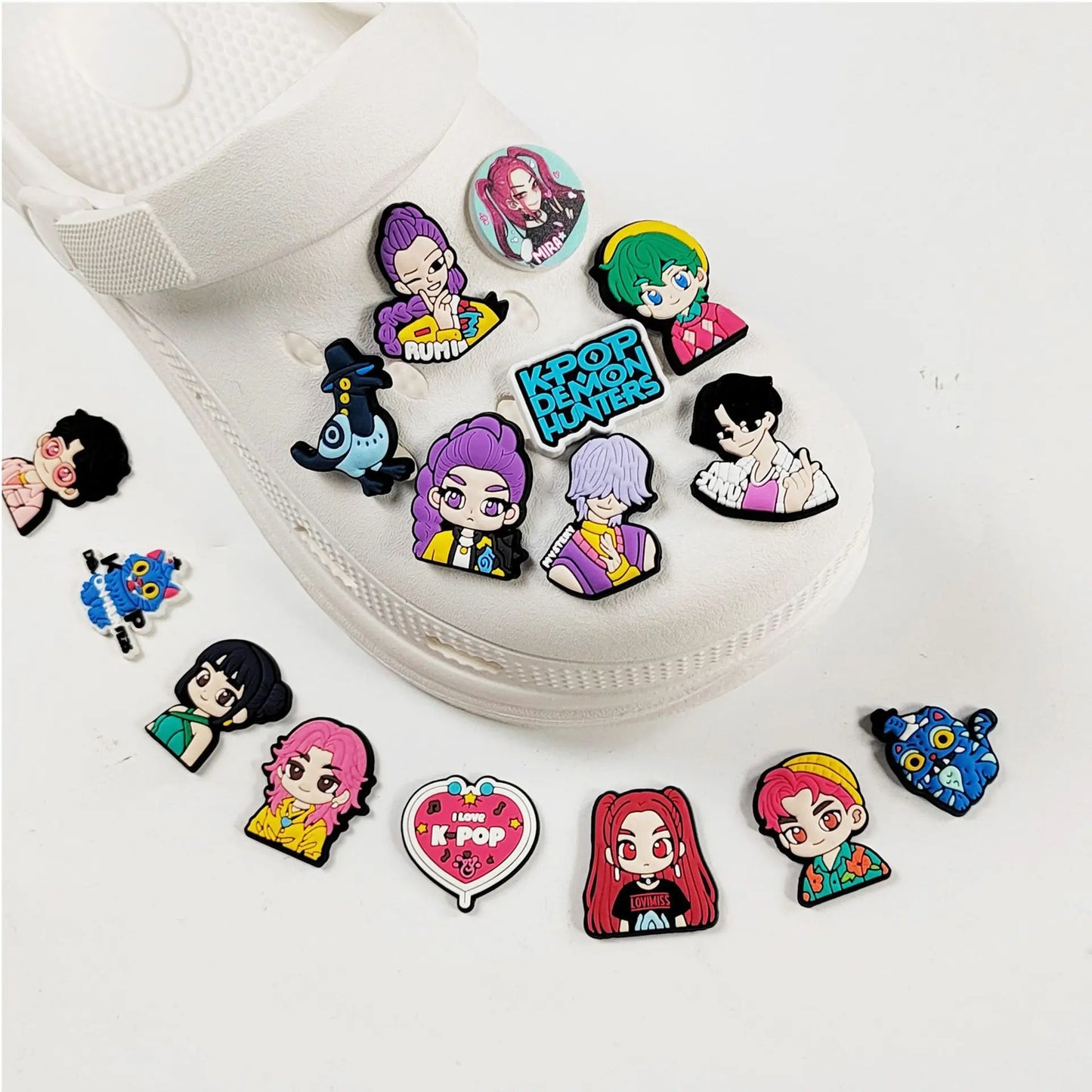 23pcs Potdemiel K-POP Shoe Charms For Bubble Slides Sandals, PVC Shoe DIY Decorations Accessories Shoes Pin Great Gift