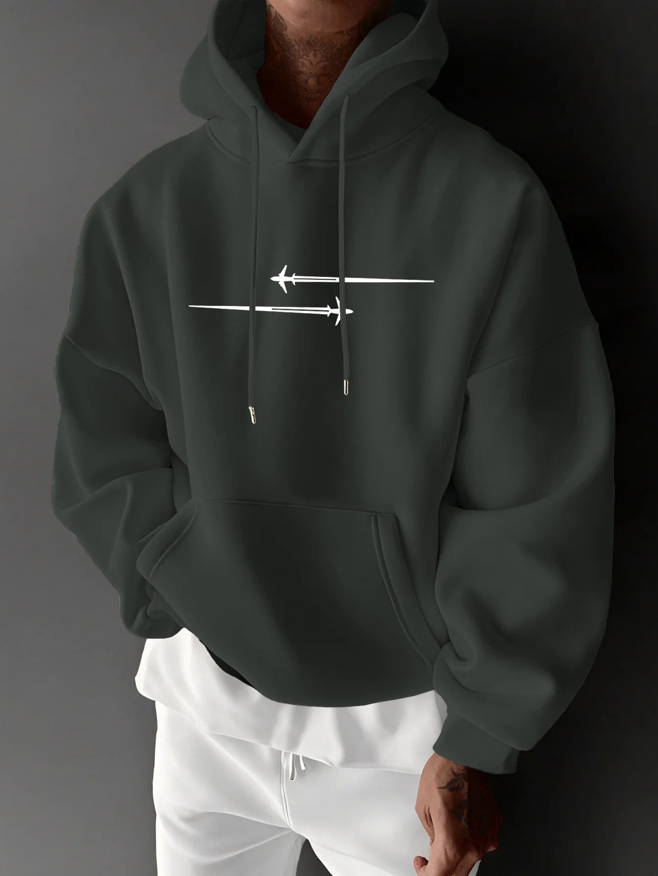 Men's top men's long sleeved round neck loose plus size autumn and winter hooded sweatshirt T-shirt top