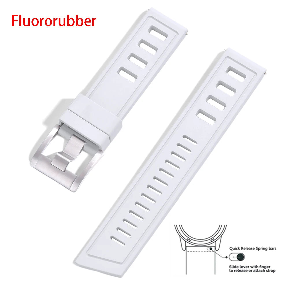 New Design Heavy Duty FKM 20mm 22mm Watch Strap Waterproof Fluororubber Band Quick Release Universal Fit For Diving/Sports Watch
