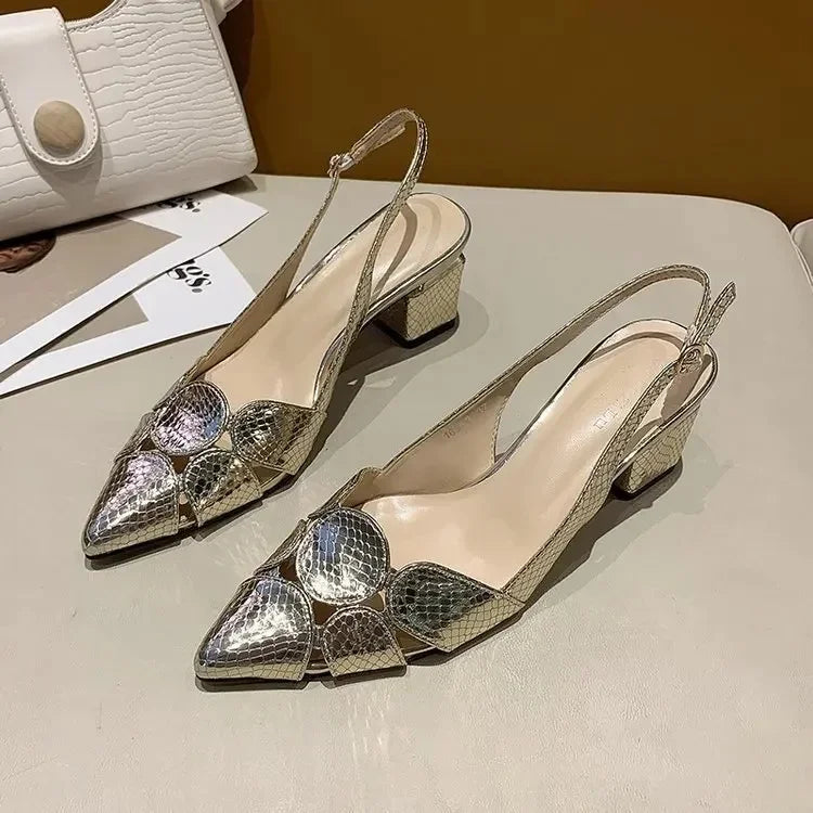 Fashionable Korean Style Women's Sandals 2025 Summer New High Heel Shoes With Shallow V-Neck And Ankle Strap Rubber Sole