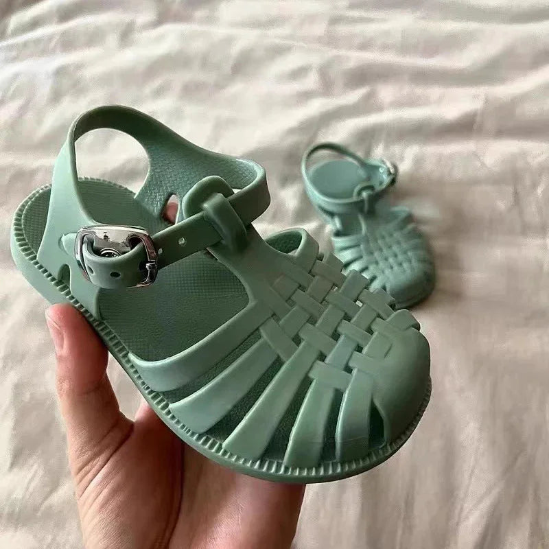 Girl Flip-flops Beach Shoes for Sea Summer Girls Gladiator Sandals Soft Non-slip Princess Jelly Shoes Flat Retro Roman