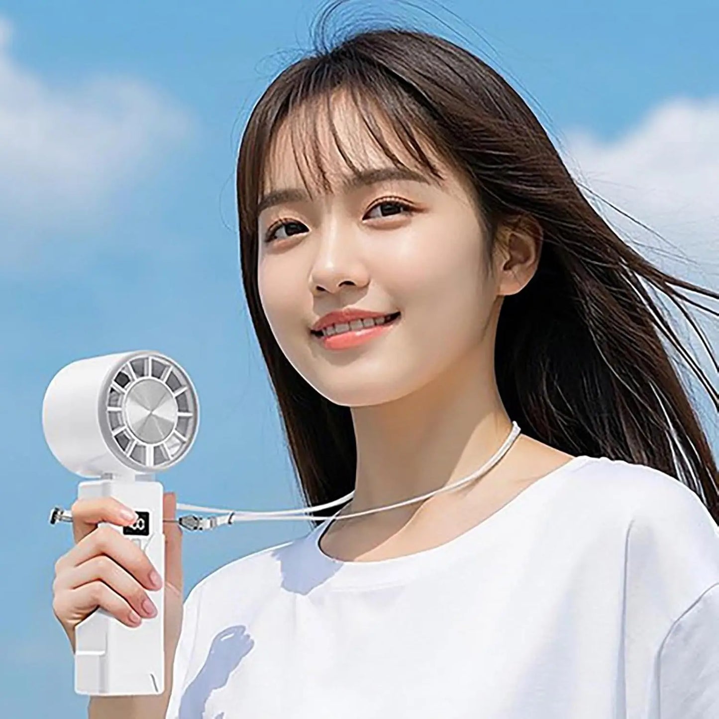 Portable Foldable Handheld Fan Desktop USB Rechargeable Fan For Travel, Real Time Display Power Cooling Mini Fan with Adjustable