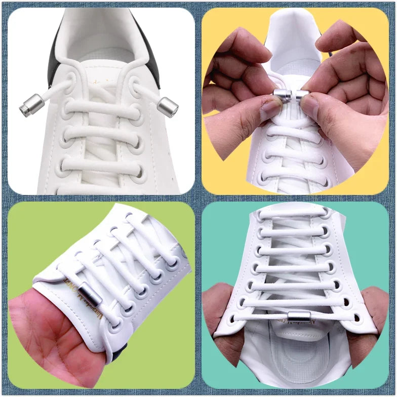 No Tie Elastic Stretchy Shoelaces Capsule Metal Lock, Tieless for Sneakers Shoe Accessories, Adjustable Durable One Size Fit All