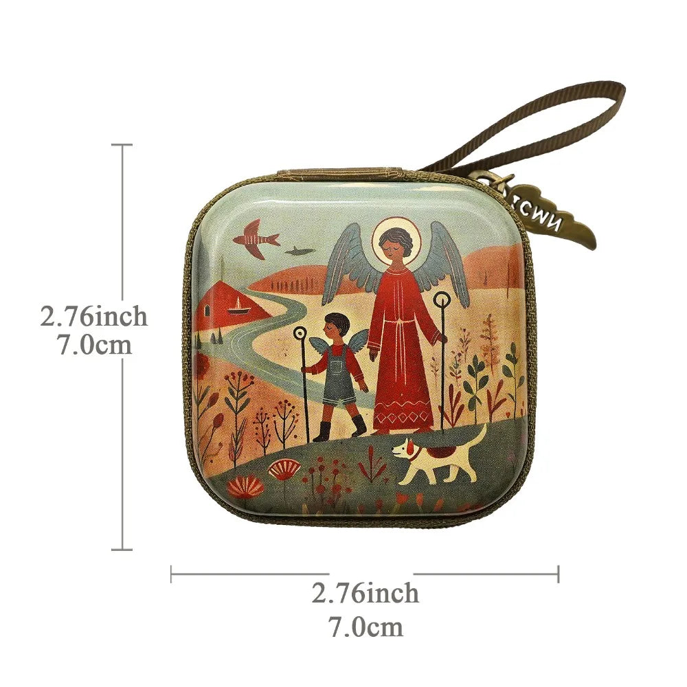 Portable Virgin Mary Prayer Rosary Storage Bag 7x7cm Zippered Religious Articles Cartoon Elegant Prayer Kit Devotees