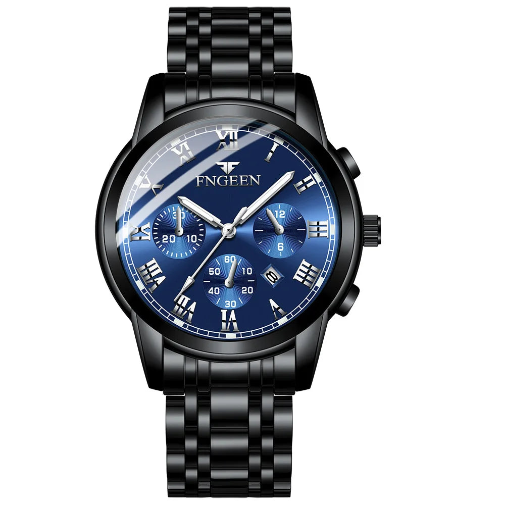 FNGEEN Hot Men Watches Top Brand Luxury Waterproof Date Clock Male Steel Strap Fashion Quartz Watch Sports Wrist Watch Men 4006
