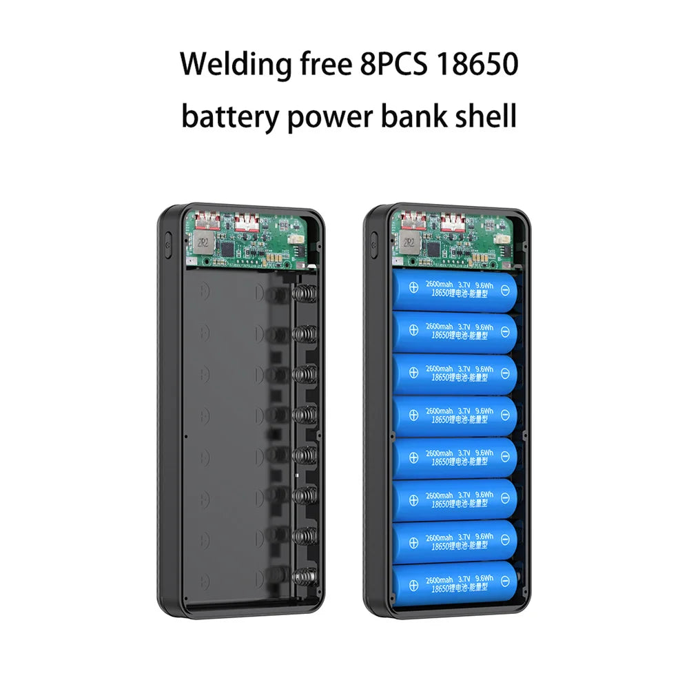 P8 8pcs 18650 battery power bank case shell DIY  PD 22.5W 10W support 15w wireless charging Dual USB type c Outdoor lighting