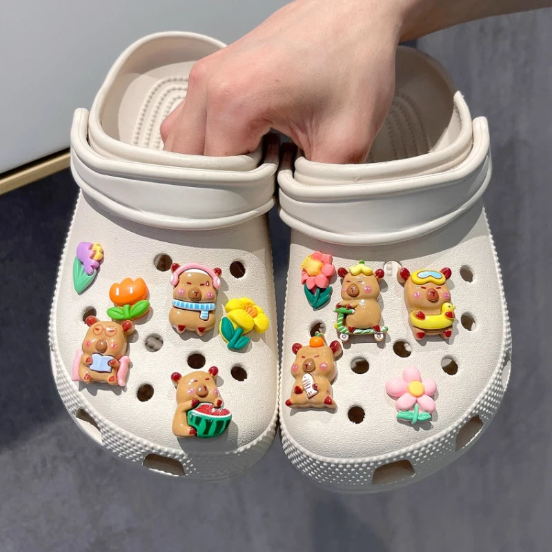 Yummy Food Theme Capybara Shoes Charms Set For Accessories Plastics Decorations Summer Sandals Detachable For Party Gifts