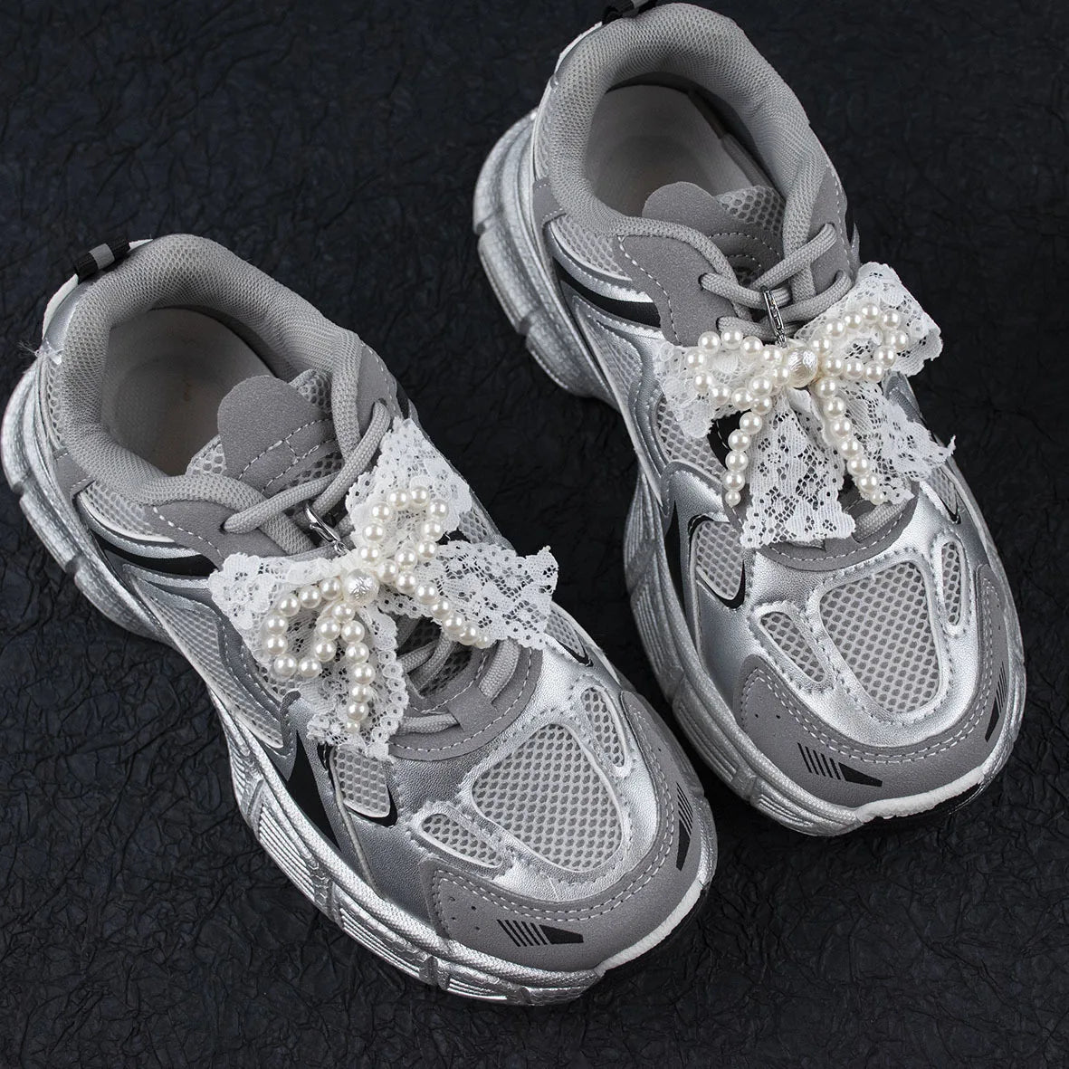Lace pearl bow Shoe Shoelaces Charms for Sneakers Decorative Shoe Flower Buckle Decorative Shoe Fashion Charm Accessories