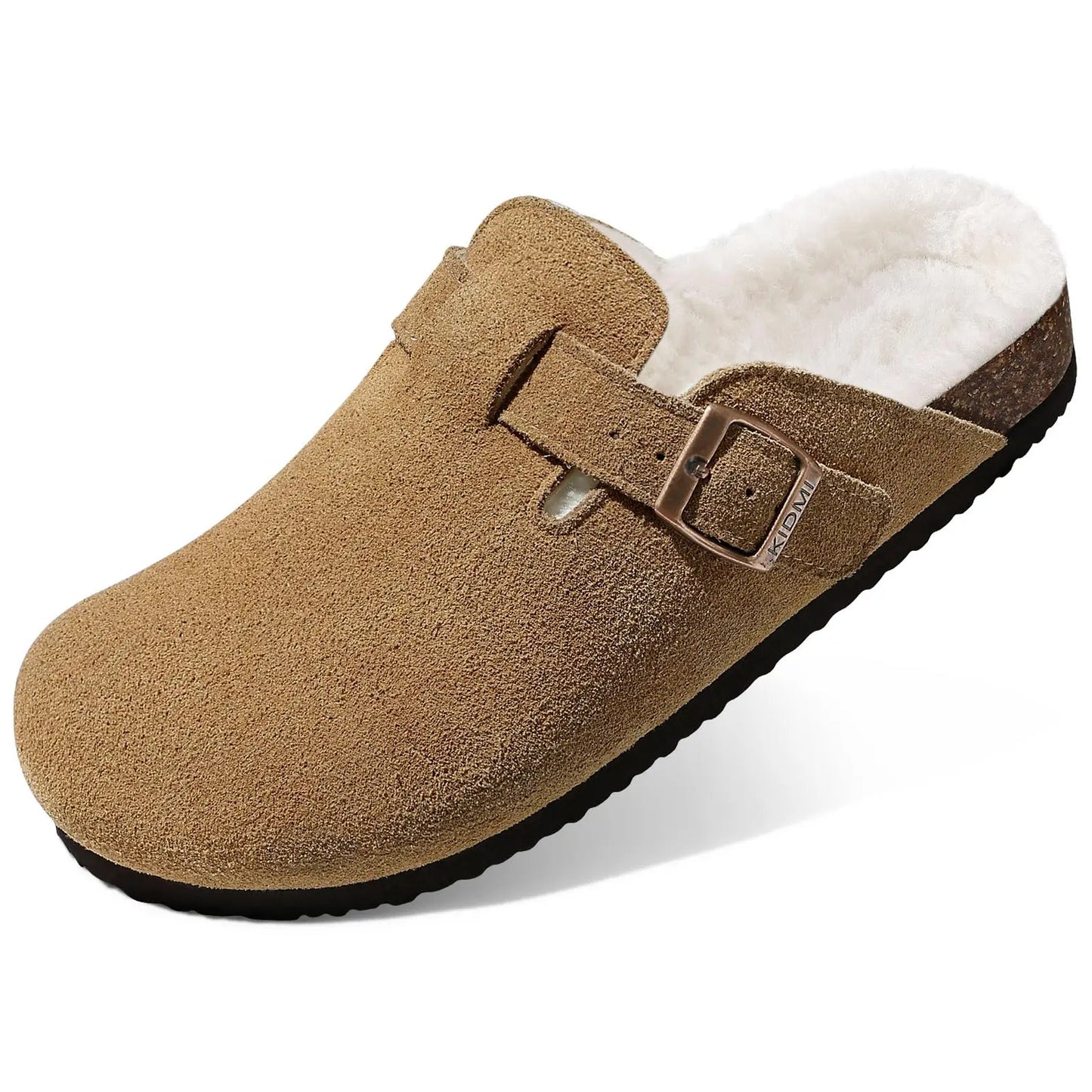 Shevalues Winter Women's Mules With Adjustable Buckle Leisure Cork Insole Comfortable Clogs Slippers Cow Suede Non-slip Sandals