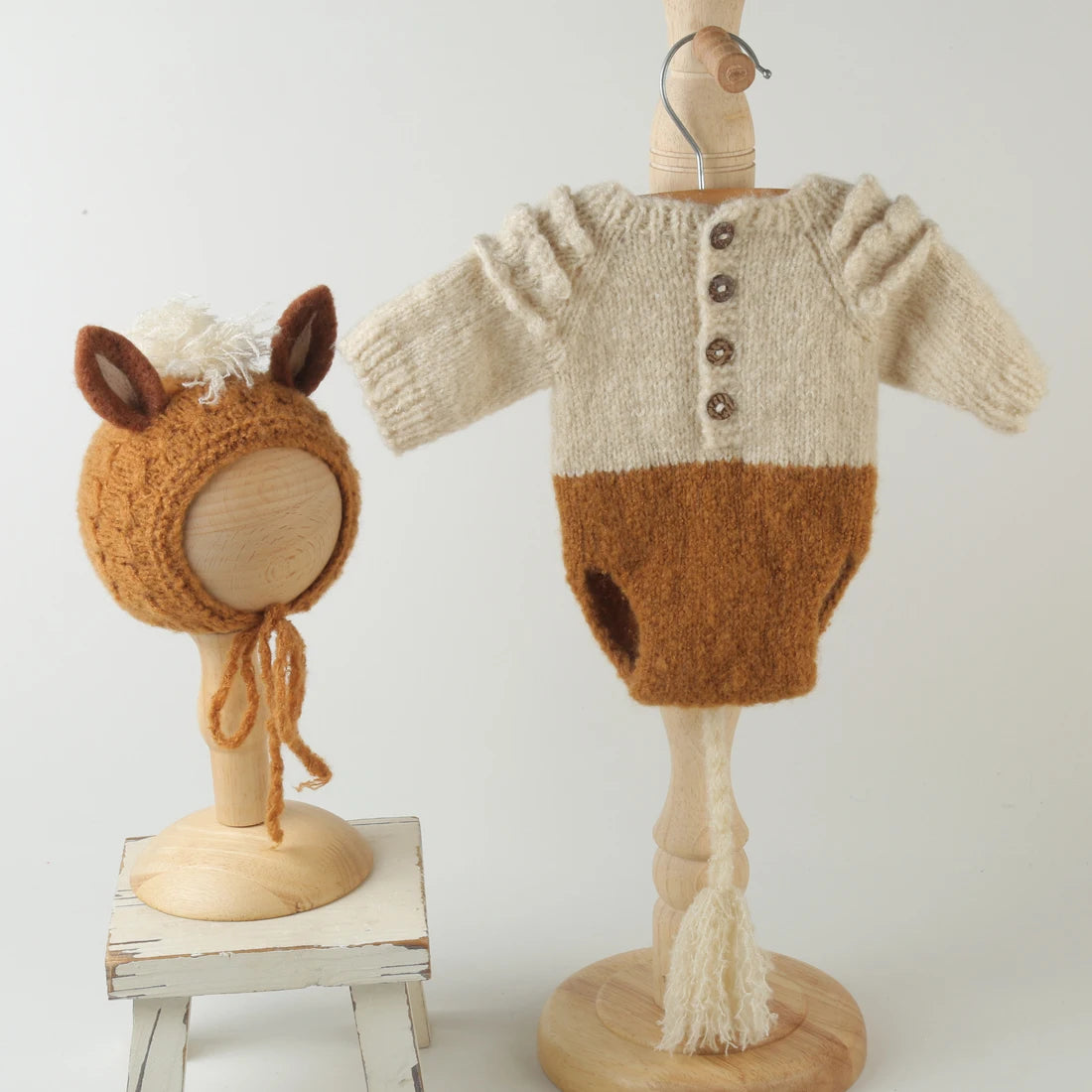 Newborn knitted Horse Jumpsuits Outfit Newborn Photography Props Crochet Baby Horse Romper And Toy Set