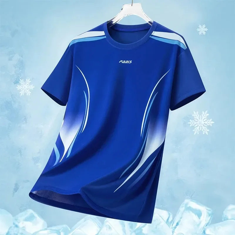 Summer New Gradient Print Crew Neck T-shirt Quick Dry Sports T Shirt for Men Women Outdoor Running Breathable Tees Trendy Tops