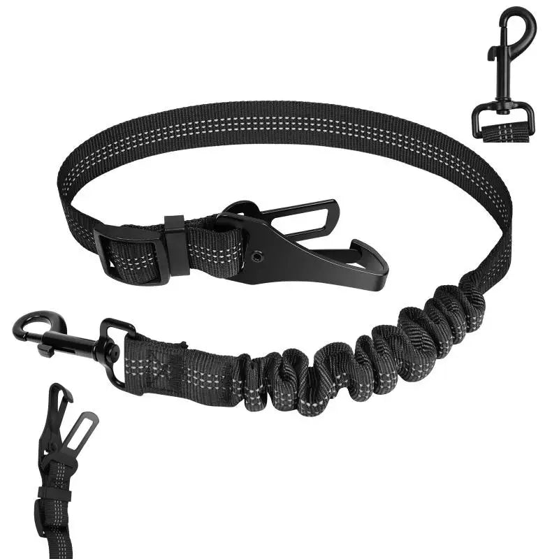Universal Pet Safety Tether Leash For Car Travel Reflective Elastic 2-in-1 Adjustable Dog Car Seat Belt Harness