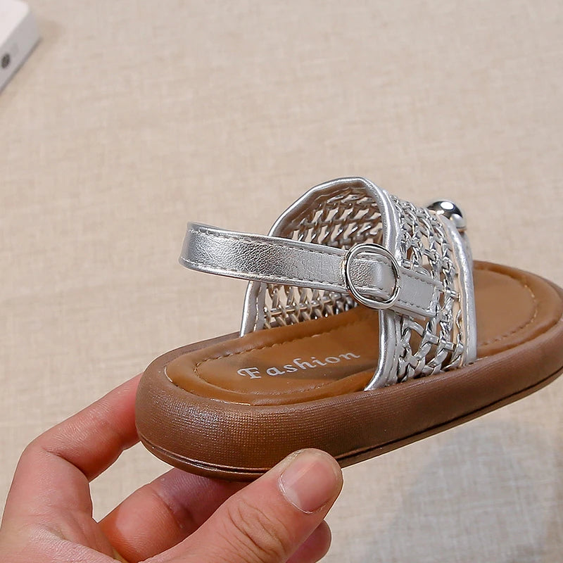 Children's Shoes Girls Flip-flops 2025 Brand Summer Sandals for Kids Fashion Braided Beach Shoes Princess Flat Slingbacks I05281