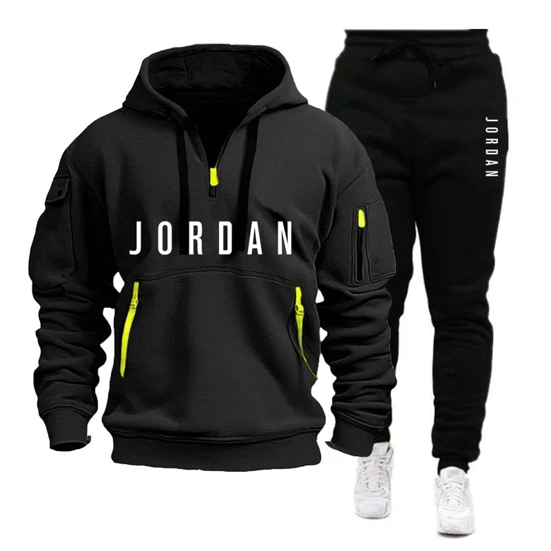 Autumn and winter men's sweatshirt set, fashionable and casual set, windproof thickened men's sportswear and pants 2-piece set