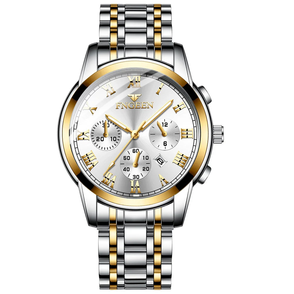 FNGEEN Hot Men Watches Top Brand Luxury Waterproof Date Clock Male Steel Strap Fashion Quartz Watch Sports Wrist Watch Men 4006