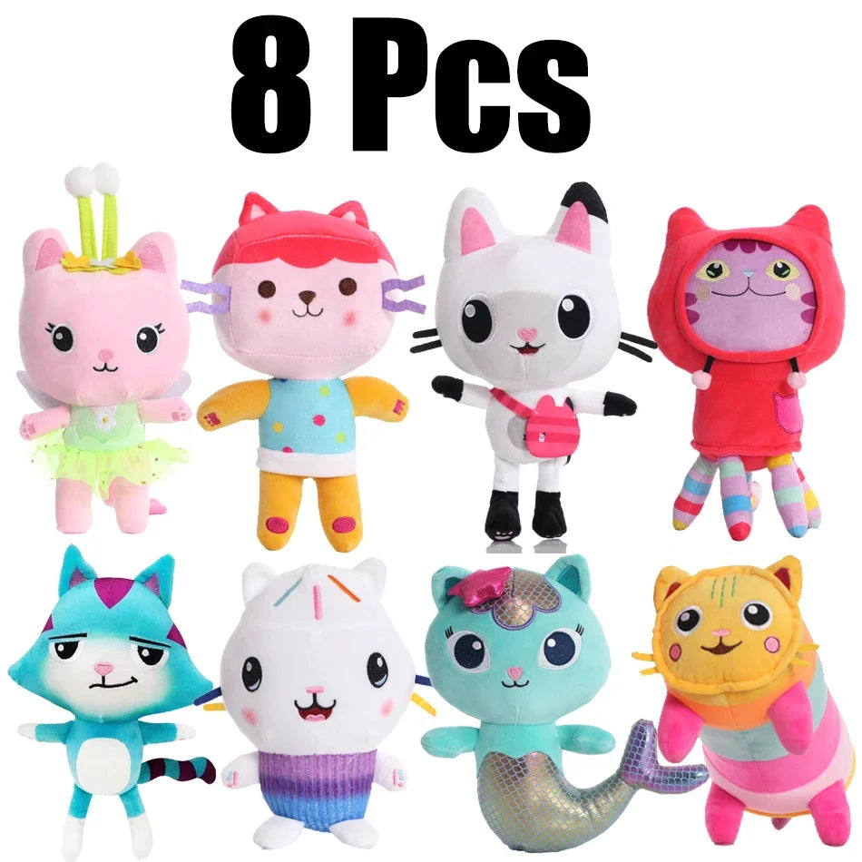 25cm 8Pcs Gabby doll house plush toy cartoon stuffed animal mermaid cat mermaid plush doll children's Christmas gift