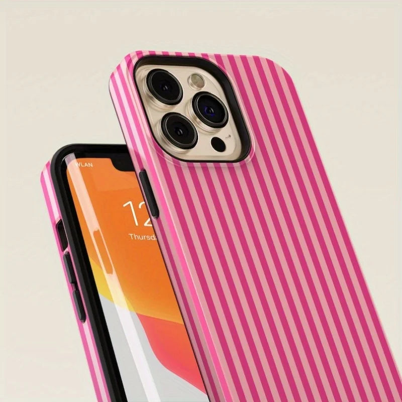 Striped Pink on Pink Tough Phone Case IPhone 16 15 14 13 12 11 Pro Max Casings Cover Cheap Cell Phones Cell Phone Accessories