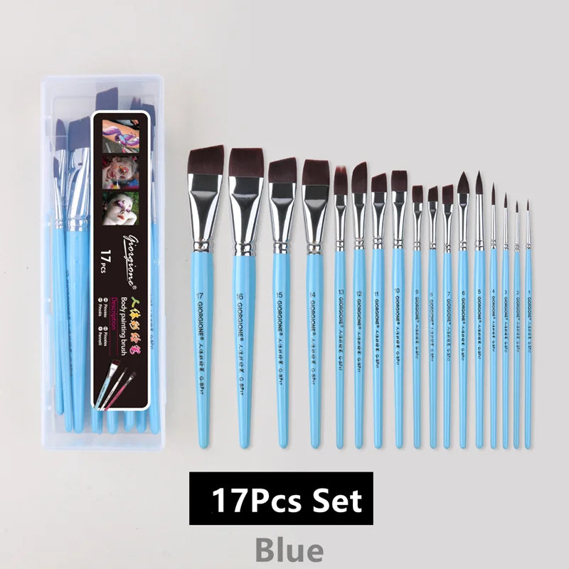 7/10/17 Pcs Multi-functional Face Body Paint Brushes High Quality Sky Blue Artist Watercolor Painting Makeup Tool Make Up Brush