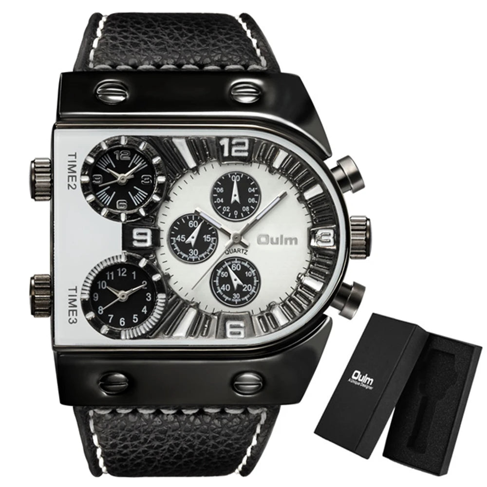 Men's Watches Mens Quartz Casual Leather Strap Wristwatch Sports Man Multi-Time Zone Military Male Watch Clock Relogios
