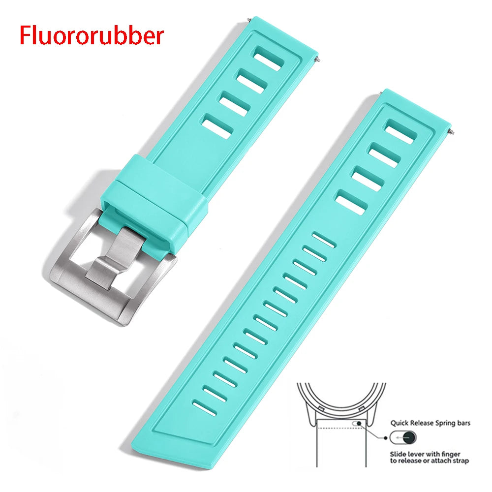 New Design Heavy Duty FKM 20mm 22mm Watch Strap Waterproof Fluororubber Band Quick Release Universal Fit For Diving/Sports Watch