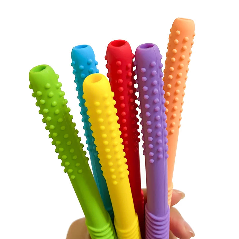 1pcs Straw Teether Children's Toy Soft Silicone Hollow Molar Stick Non-toxic Durable
