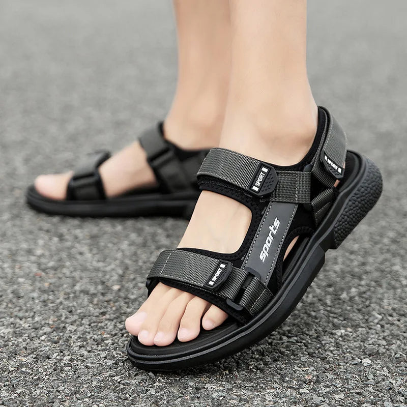 Men's Summer Breathable Beach Sandals Soft Bottom Versatile Outdoor Wear Canvas Upgraded Slippers Casual Style PVC Outsole