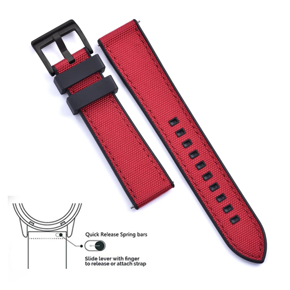 High Quality FKM Canvas Watch Strap 20mm 22mm Hybrid Fluoro Rubber Nylon Watchbands Quick Release For Each Brand Diving Watches