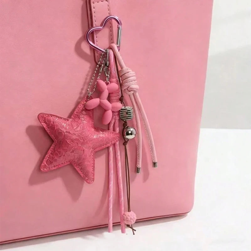 Multicolor Luxury Flat Keychain Bag pu Leather Five-Pointed Star Keychain Mother's Day Valentine's Day High-End Gift