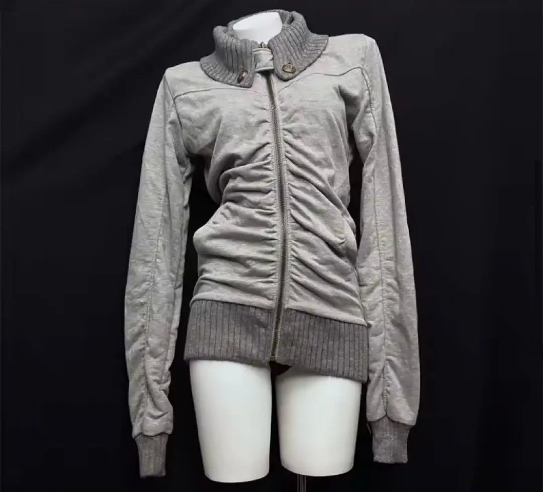 American Street Style Retro Pleated Turtleneck Zipper Hoodie Womens Grey Oversized Hoodie with Ribbed Cuffs Y2K Style Jacket