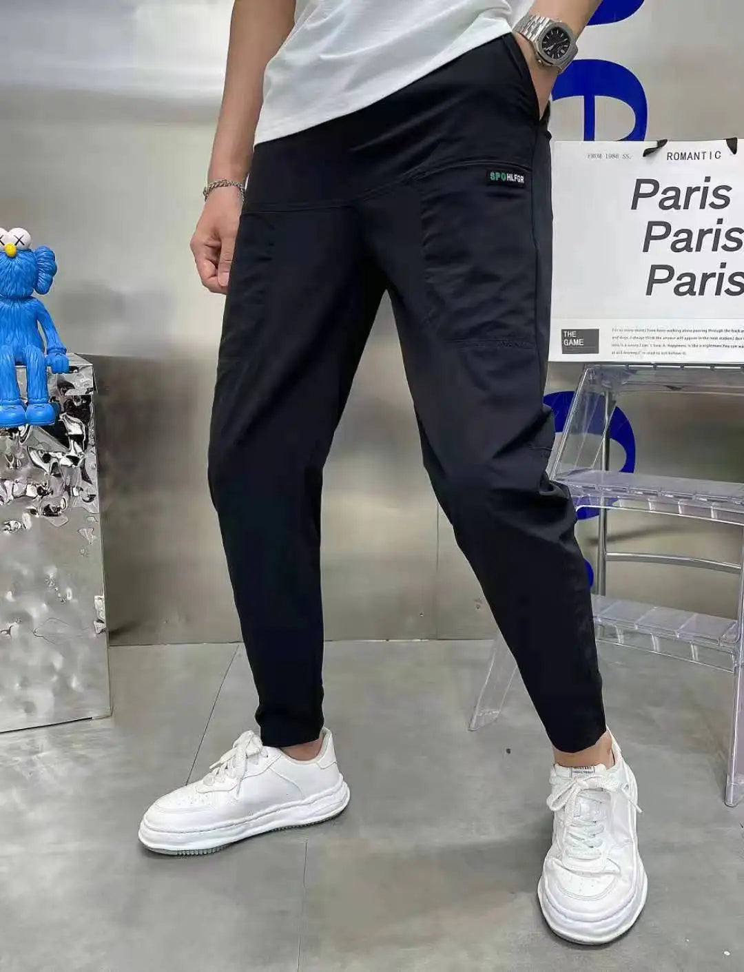 Men's High Stretch Multi-pocket Skinny Cargo Pants Multi-pocket Sweatpants Solid Color Casual Work Outdoor Joggers Trousers