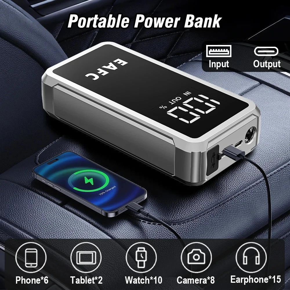 EAFC Portable Car Battery Starter 1000A/ 2000A /4000A JumpStarter Device12V Car Power Bank Booster Buster LED Emergency Light