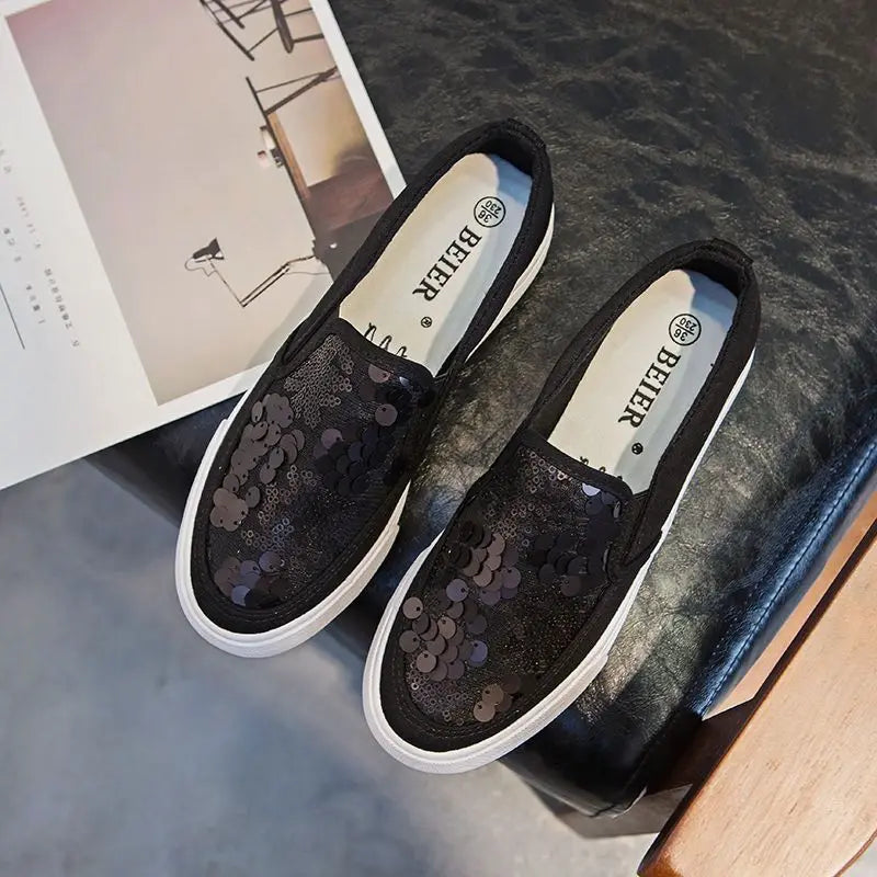 Ladies Shoes Black Women Footwear Rhinestone Canvas Diamond Loafers With Crystals Cheap Fashion 2025 Stylish And Low Price