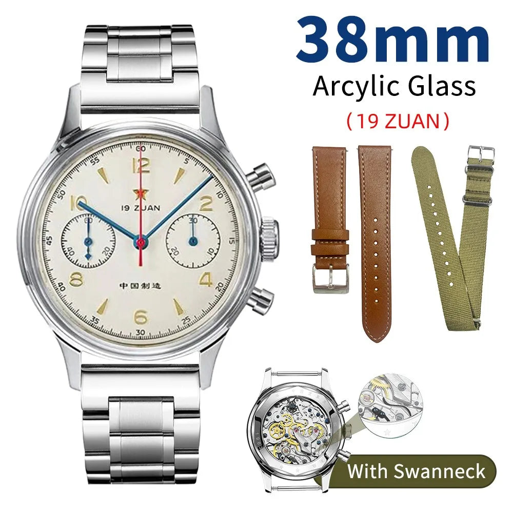 Seakoss Men 1963 Chronograph 38mm 40mm Acrylic Sapphire Glass Luminous Seagull ST1901 Movement Pilot Aviation Mechanical Watches