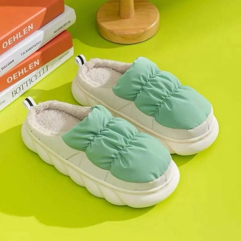 Hot New Fashion Big Size 48 49 Winter Waterproof Men Warm Slippers Women Couples Plush Slides Home Non-Slip Shoes Outdoor Flats