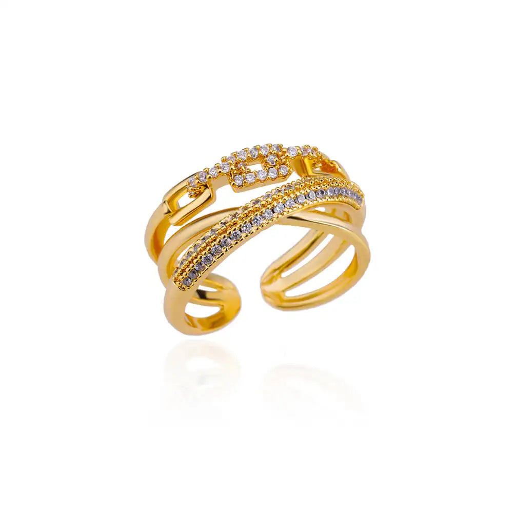Zircon Double Star Rings For Women Gold Color Stainless Steel Opening Stars Finger Ring Wedding Party Aesthetic Jewelry Gift