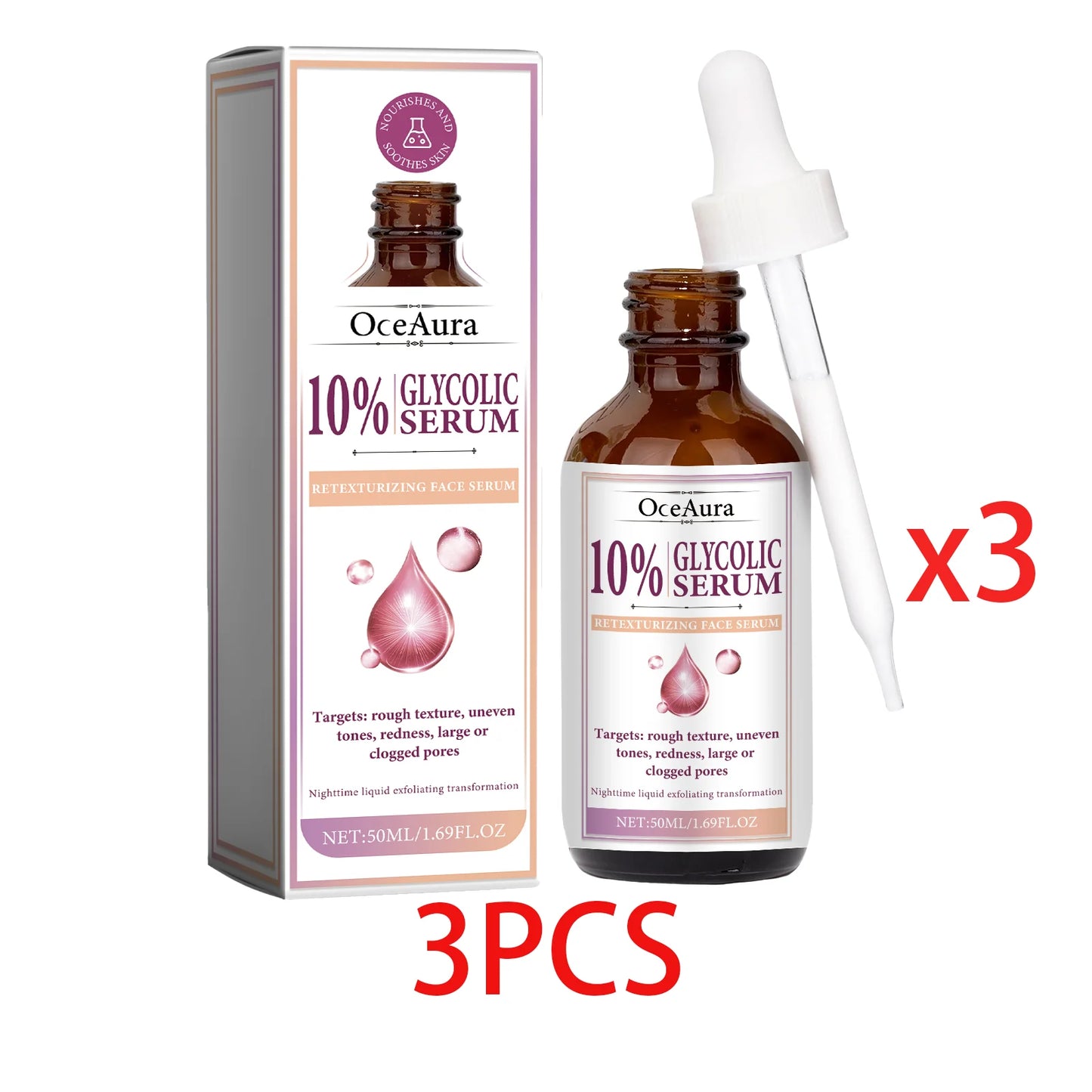 Face Serum Glycolic Acid 10% Toning Solution Fade Fine Lines Firming Improve Facial Dryness Redness Glycolic Acid Repair Essence