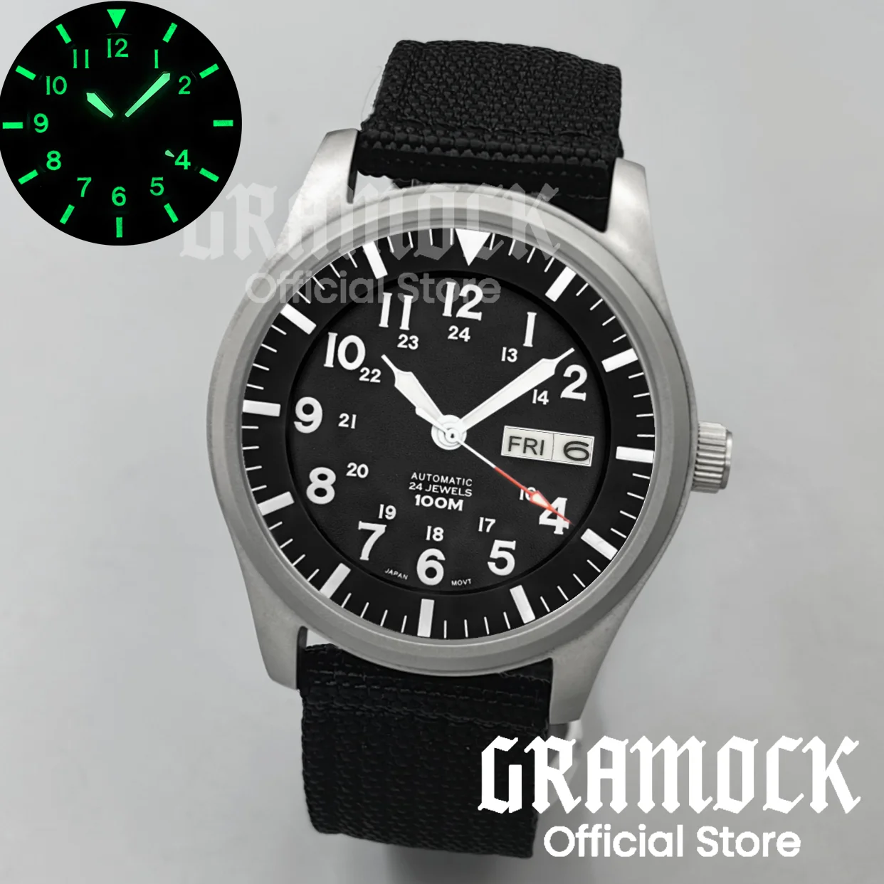 Gramock 42MM Men's Fashion NH36A Mechanical Sports Watches Black Dial Luminous Sapphire Glass Men Watch Waterproof Reloj Hombre