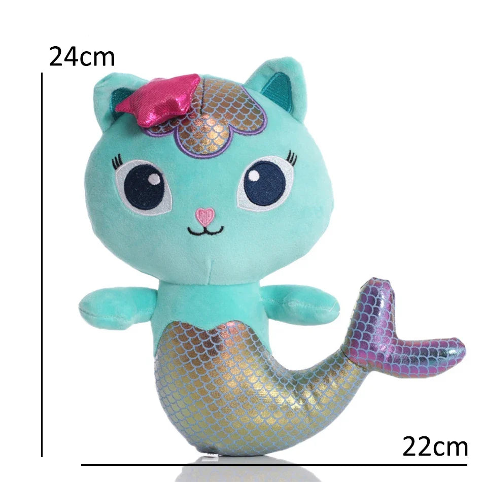 25cm 8Pcs Gabby doll house plush toy cartoon stuffed animal mermaid cat mermaid plush doll children's Christmas gift