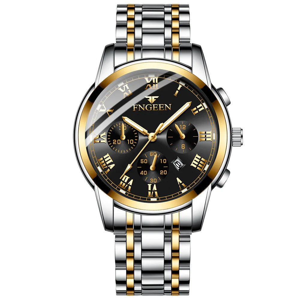 FNGEEN Hot Men Watches Top Brand Luxury Waterproof Date Clock Male Steel Strap Fashion Quartz Watch Sports Wrist Watch Men 4006