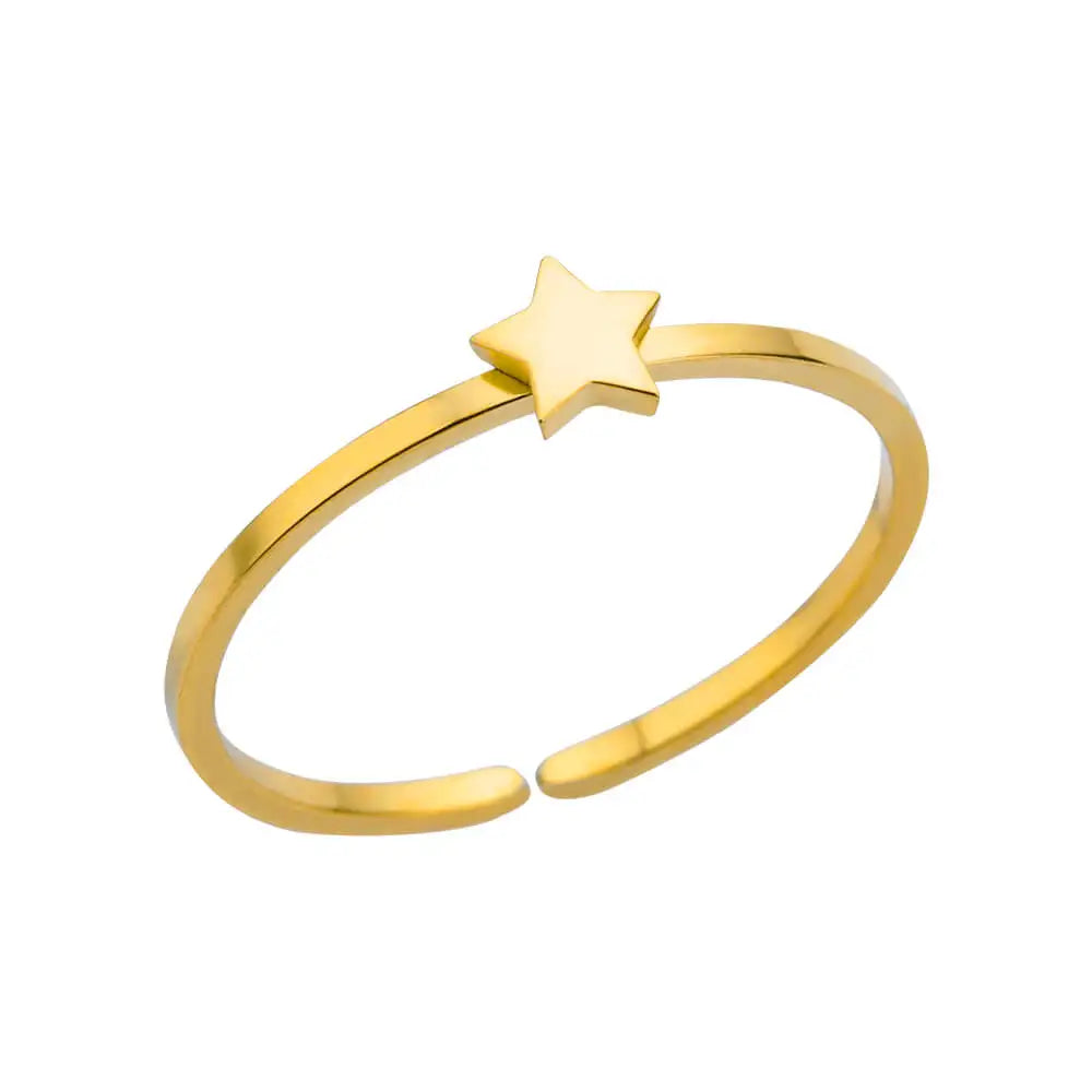 Zircon Double Star Rings For Women Gold Color Stainless Steel Opening Stars Finger Ring Wedding Party Aesthetic Jewelry Gift