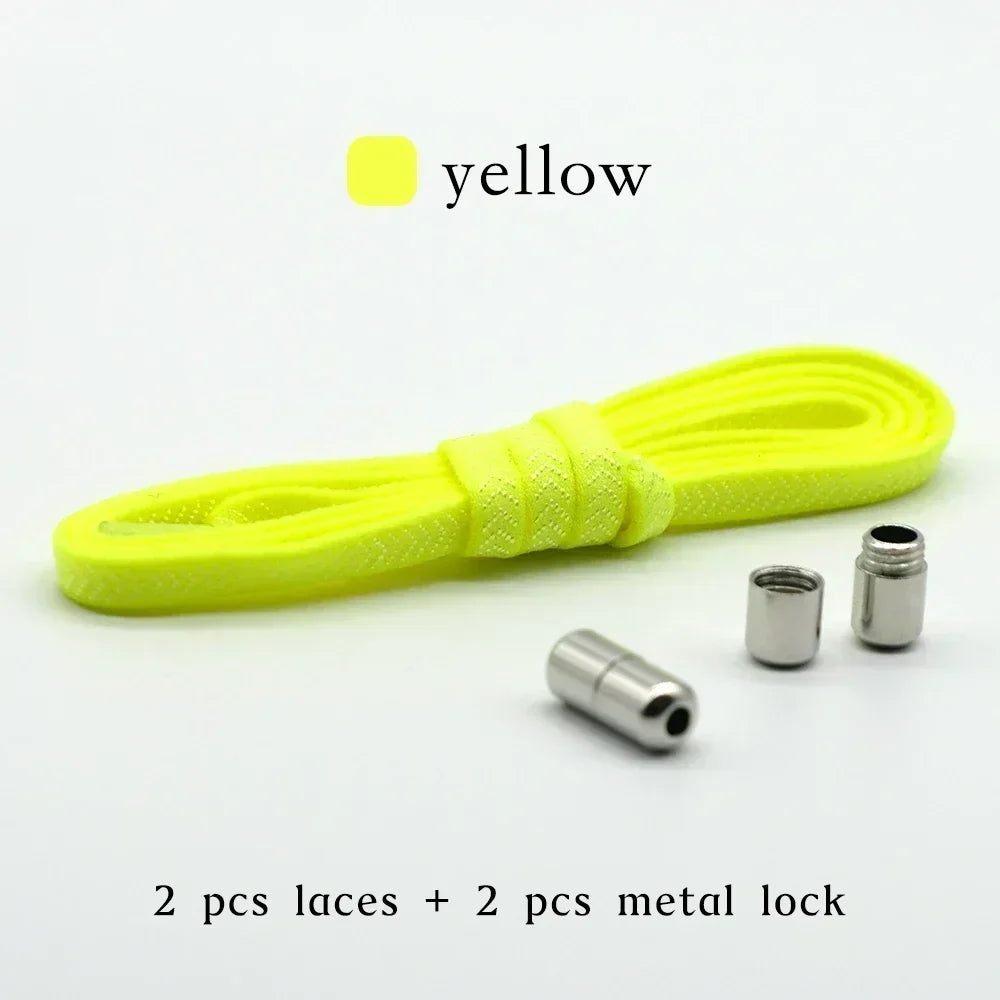 No Tie Shoelaces with Metal Lock – Flat Elastic Shoe Laces for Adults and Kids Sneakers, Quick Wear Shoe Strings for Lazy Day