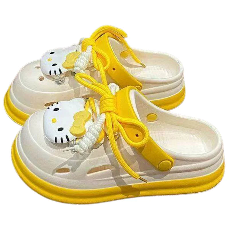 Hello Kitty Printed Clog Shoes Anime Cartoon Printing Accessories Sanrio Breathable Hollow Sandals Lightweight Non Slip Gifts