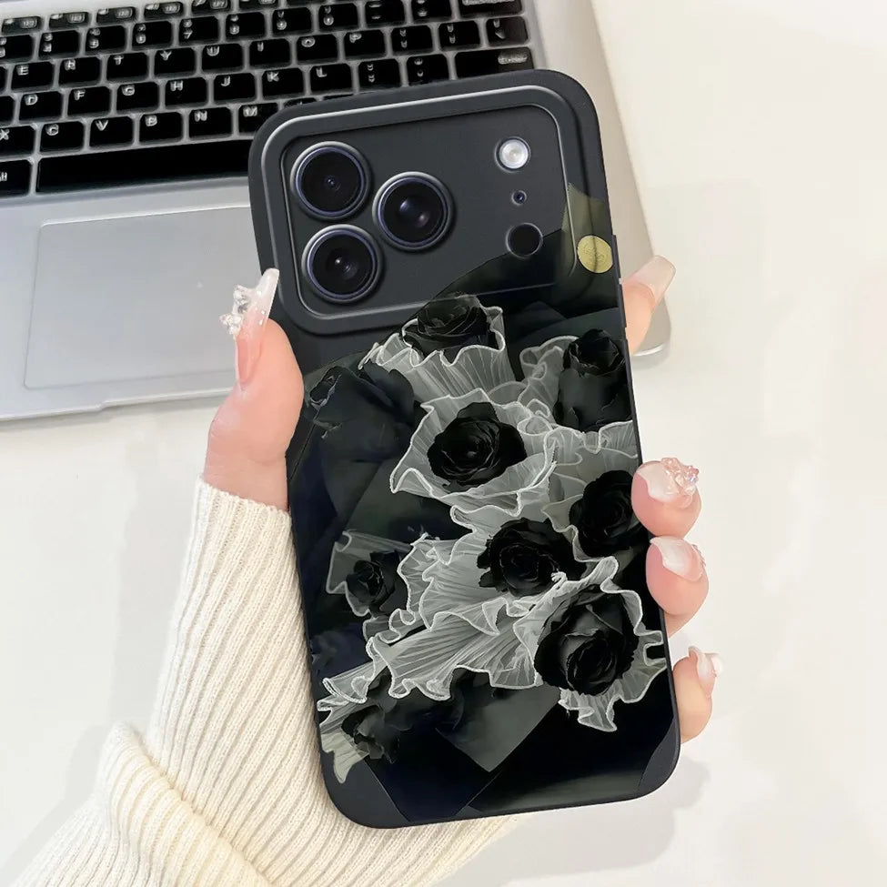 For iPhone 17 Pro Case Silicone Luxury Flowers Cute Kawaii Funny Painted Cover For iP 17 Pro Phone Case A3256 A3522 A3523 A3524
