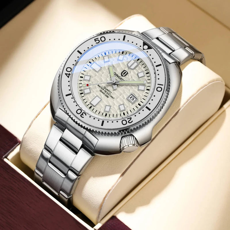 QINGXIYA 2025 New Men Stainless Steel Watch Quartz Waterproof Male Clock Business Watch Mens Watches Top Brand Luxury Men Watch