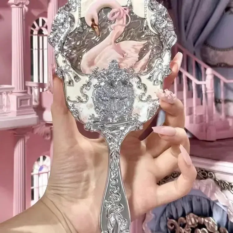 FLOWER KNOWS Swan Ballet Series Crystal Mirror Exquisite Textured Hand Mirror Blue Pink Ladies Makeup Tools